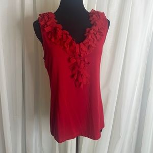Red CABLE & GAUGE V-Neck Sleeveless Blouse with ruffled collar, size L